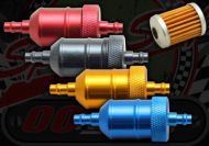 Filter. Fuel. In-line. CNC alloy. Paper filter. 6mm hose fitting. Colour choice