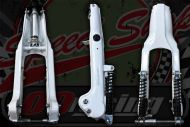 CUB forks. EXTRA WIDE with shocks or you can fit dampers in place WHITE Kepspeed